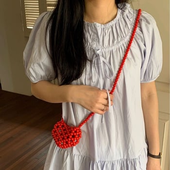Ručno pleteni mini novčanik za novčiće s motivom srca u francuskom stilu, perle i biseri, mini crossbody torba