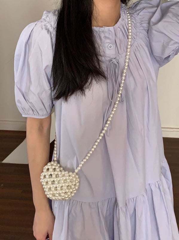 Ručno pleteni mini novčanik za novčiće s motivom srca u francuskom stilu, perle i biseri, mini crossbody torba