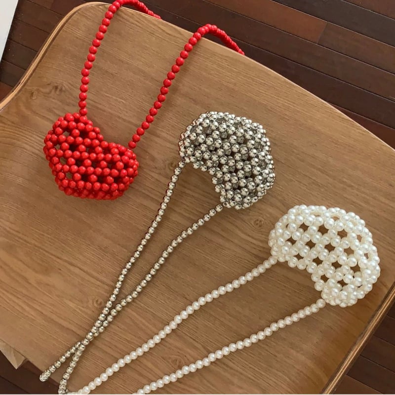 Ručno pleteni mini novčanik za novčiće s motivom srca u francuskom stilu, perle i biseri, mini crossbody torba