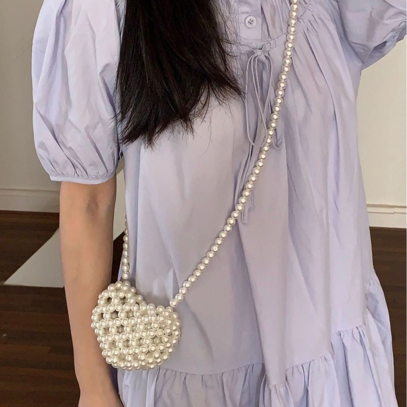 Ručno pleteni mini novčanik za novčiće s motivom srca u francuskom stilu, perle i biseri, mini crossbody torba