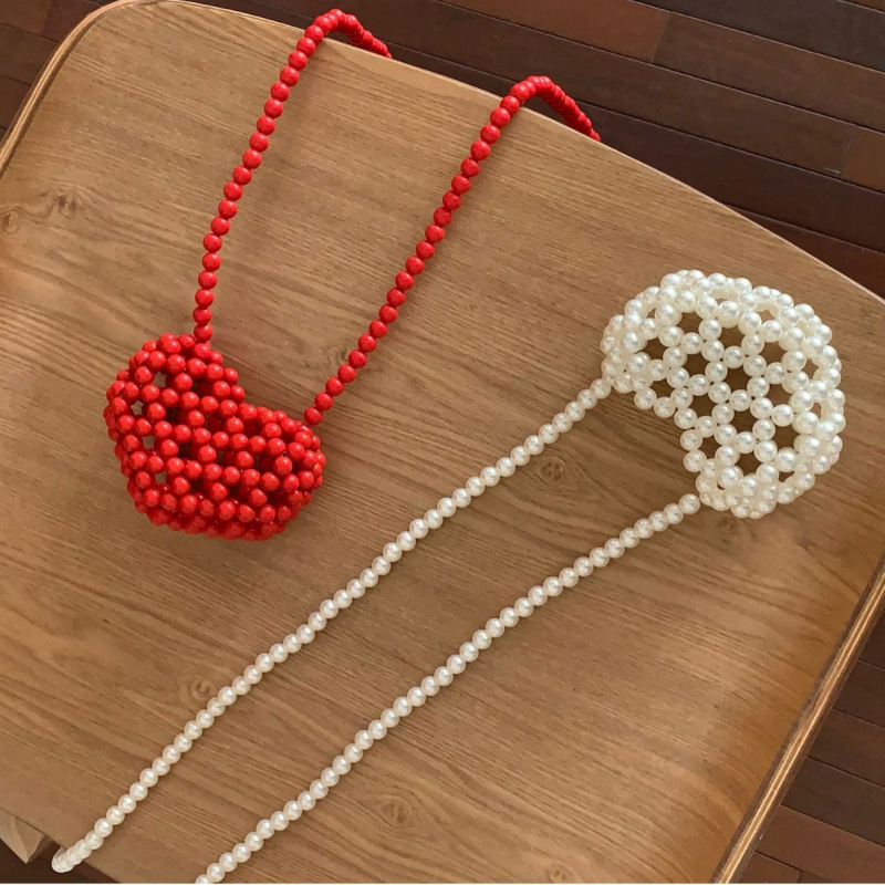 Ručno pleteni mini novčanik za novčiće s motivom srca u francuskom stilu, perle i biseri, mini crossbody torba