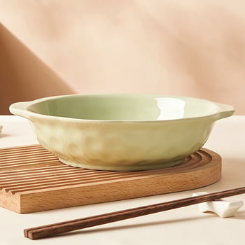 Bol ceramic mare cu mânere duble – formă neregulată, culoare sub glazură, design modern minimalist, compatibil cu microundele, diametru 20–20,9 cm, potrivit pentru supe și hot pot