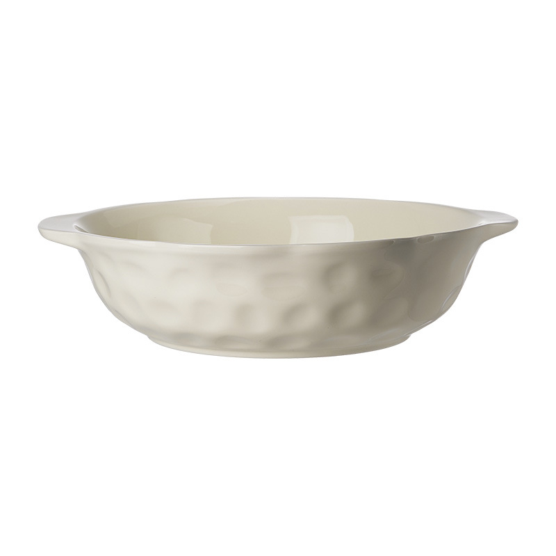 Bol ceramic mare cu mânere duble – formă neregulată, culoare sub glazură, design modern minimalist, compatibil cu microundele, diametru 20–20,9 cm, potrivit pentru supe și hot pot