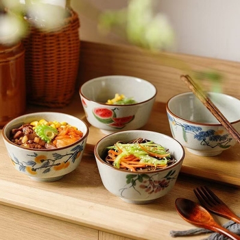 Bol din porțelan cu colorare sub glazură, pentru uz casnic și hotelier, estetică înaltă, stil chinezeasc nou, bol pentru supă și desert, rotund, diametru 12–12,9 cm, model 2025