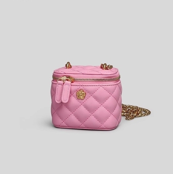 Червена мини квадратна чанта през рамо в стил Chanel с верижка и златна топка