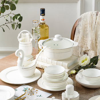 Set de veselă din porțelan de os – farfurii ceramice și boluri mici pentru bucătărie, design modern simplu