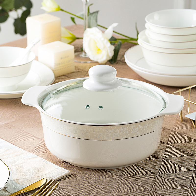 Set de veselă din porțelan de os – farfurii ceramice și boluri mici pentru bucătărie, design modern simplu