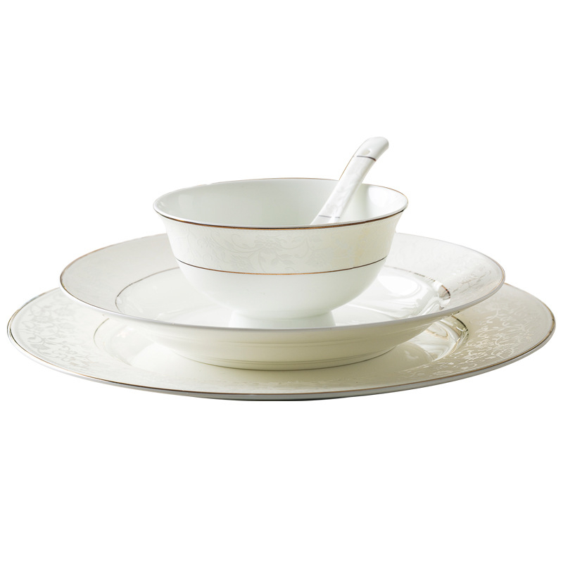 Set de veselă din porțelan de os – farfurii ceramice și boluri mici pentru bucătărie, design modern simplu