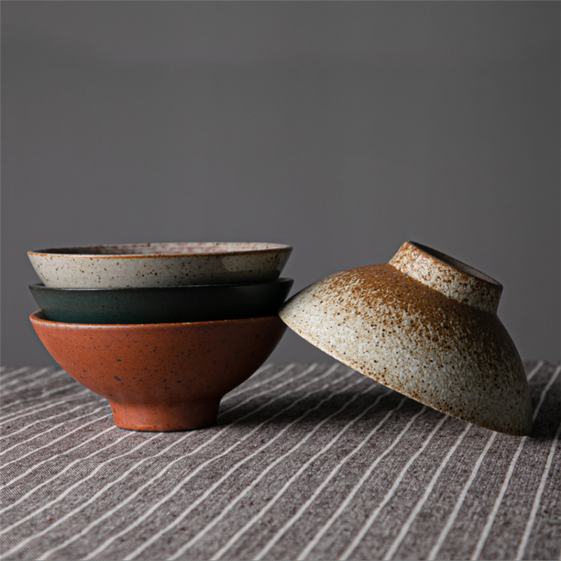 Vas de ceramică în stil japonez retro, porțelan gros, bol pentru ramen și supă, formă rotundă pentru uz casnic și comercial