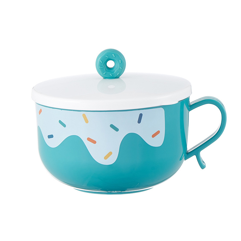 Bol pentru noodles cu capac, pentru cămin, set simplu și drăguț pentru studenți, set de tacâmuri pentru o singură persoană, utilizare casnică