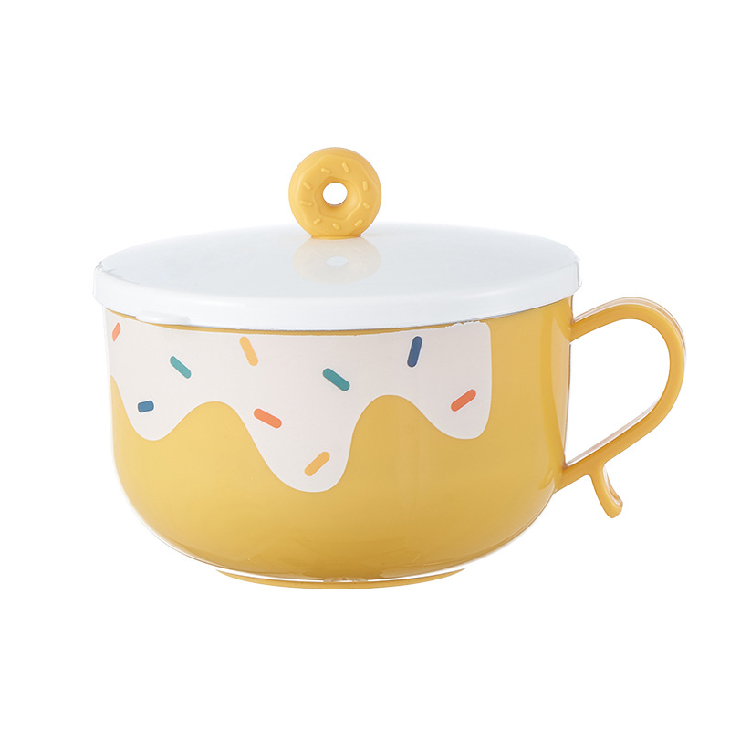 Bol pentru noodles cu capac, pentru cămin, set simplu și drăguț pentru studenți, set de tacâmuri pentru o singură persoană, utilizare casnică