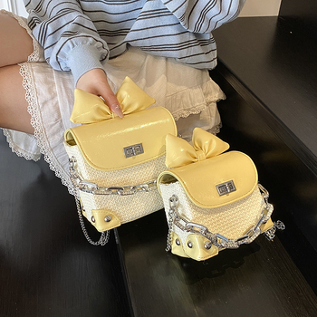 Modna ženska torbica s mašnicom, mala kvadratna slamena crossbody torba, 2026 novi model