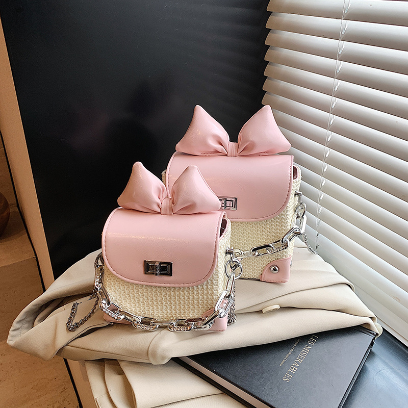 Modna ženska torbica s mašnicom, mala kvadratna slamena crossbody torba, 2026 novi model