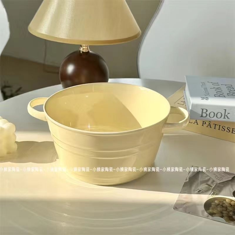 Bol mare pentru supă cu mâneri duble, bol din porțelan pentru noodles, bol pentru snail noodles, design elegant, cu lingură