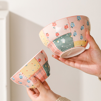 Set de veselă ceramică: boluri pentru orez și farfurii adânci, design multicolor sub glazură, rezistent la temperaturi înalte, 36 de piese