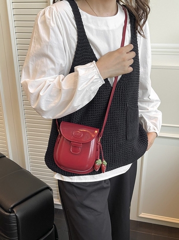 Ženska mini sedlovna torba, retro stil, preko ramena, PU koža, jesen-zima 2025