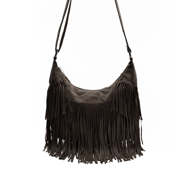 Ženska torbica s resicama, crossbody, stil sedla