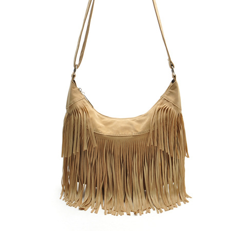 Ženska torbica s resicama, crossbody, stil sedla