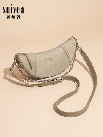 Francuska croissant baguette torba od najlona s lancem, ženska preslag crossbody, stil saddle bag, 25. izdanje, premium tekstura, dumpling torba