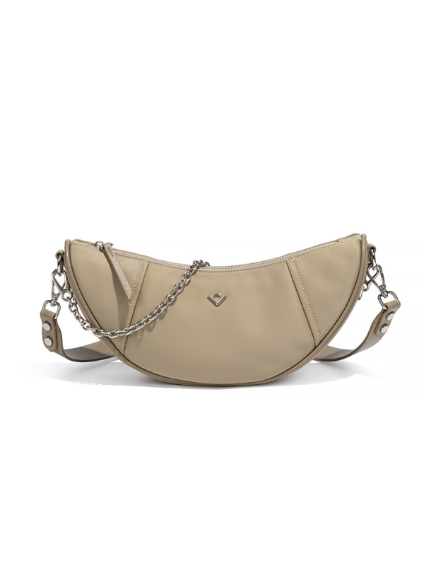 Francuska croissant baguette torba od najlona s lancem, ženska preslag crossbody, stil saddle bag, 25. izdanje, premium tekstura, dumpling torba