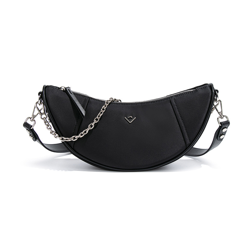 Francuska croissant baguette torba od najlona s lancem, ženska preslag crossbody, stil saddle bag, 25. izdanje, premium tekstura, dumpling torba