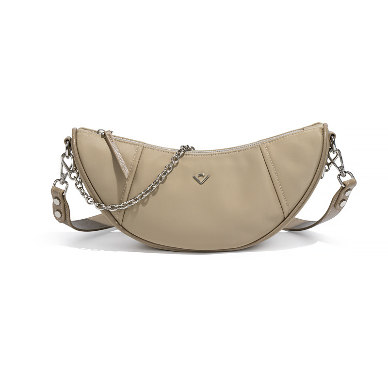Francuska croissant baguette torba od najlona s lancem, ženska preslag crossbody, stil saddle bag, 25. izdanje, premium tekstura, dumpling torba