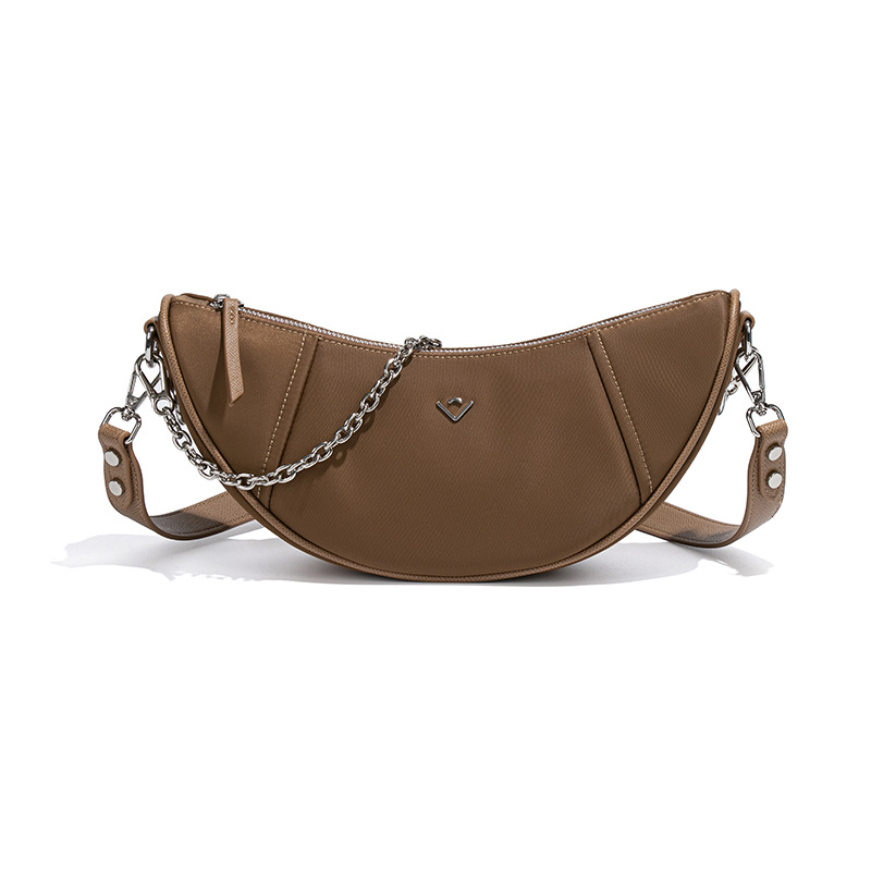 Francuska croissant baguette torba od najlona s lancem, ženska preslag crossbody, stil saddle bag, 25. izdanje, premium tekstura, dumpling torba