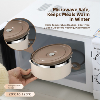 Cutie pentru prânz din oțel inoxidabil 304, design rotund, portabil, izolație în mai multe niveluri, mare capacitate