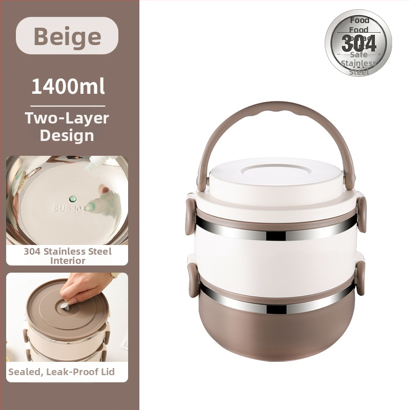 Cutie pentru prânz din oțel inoxidabil 304, design rotund, portabil, izolație în mai multe niveluri, mare capacitate