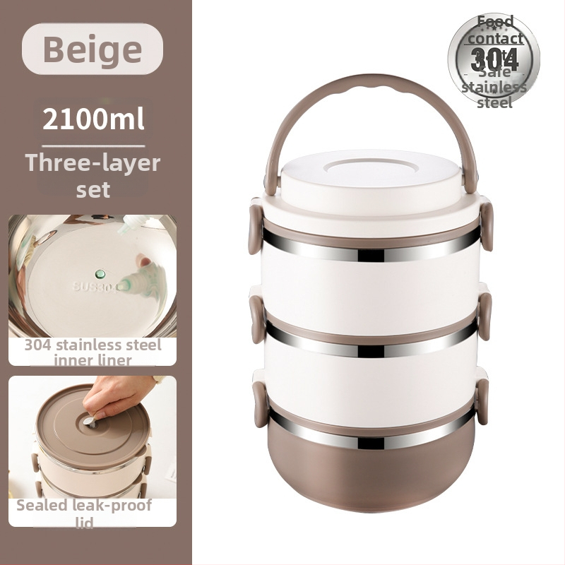 Cutie pentru prânz din oțel inoxidabil 304, design rotund, portabil, izolație în mai multe niveluri, mare capacitate