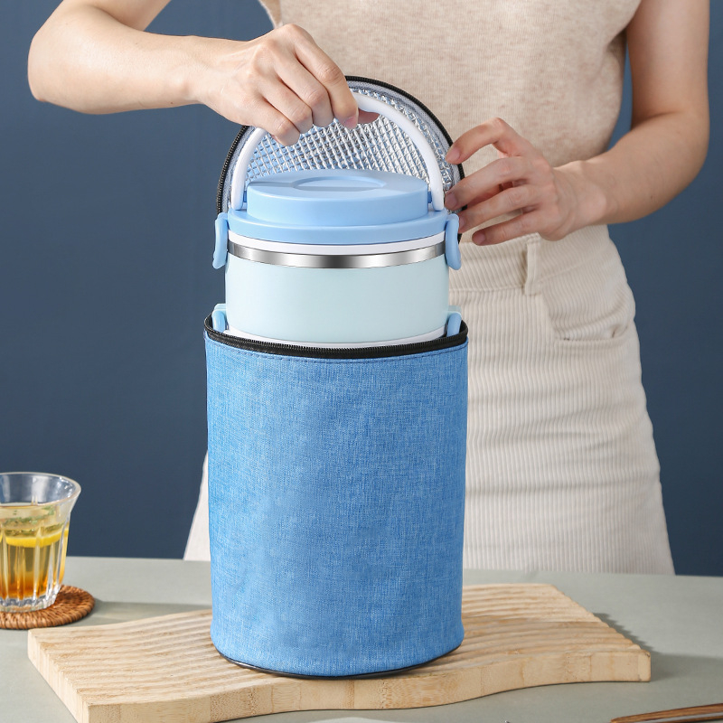 Cutie pentru prânz din oțel inoxidabil 304, design rotund, portabil, izolație în mai multe niveluri, mare capacitate