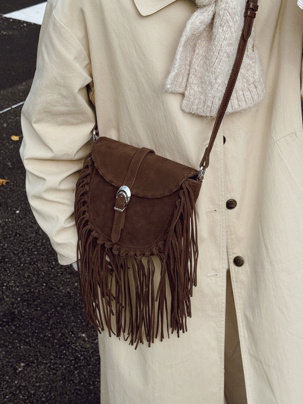 Maillard ženska torbica 2026 s resicama, retro stil sedla, casual crossbody
