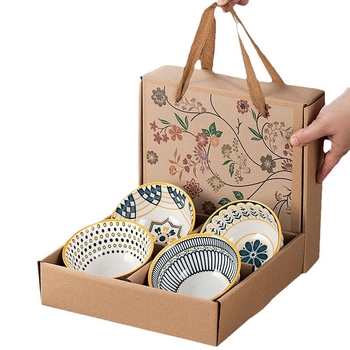 Set ceramic de veselă de masă cu boluri, farfurii și bețișoare într-o cutie cadou; logo personalizat; compatibil cu cuptorul cu microunde; stil nordic; finisaj sub glazură; ideal pentru petreceri acasă, inaugurări, nunți și zile de naștere
