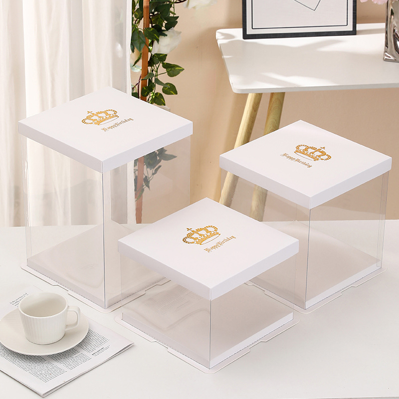 Cutie transparentă pentru tort de ziua de naștere, disponibile în dimensiuni de 6, 8, 10 și 12 inch, strat simplu sau dublu, construcție robustă