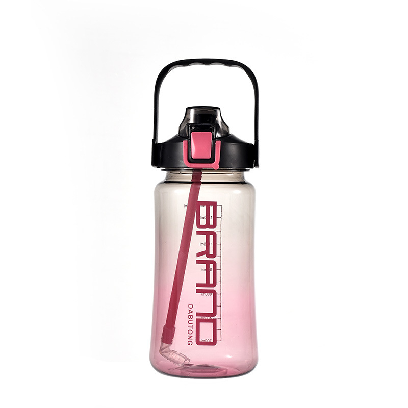 Sticlă de apă portabilă, 2000 ml, cu pai, pentru exterior, din plastic