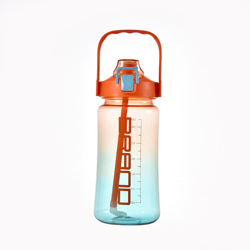 Sticlă de apă portabilă, 2000 ml, cu pai, pentru exterior, din plastic
