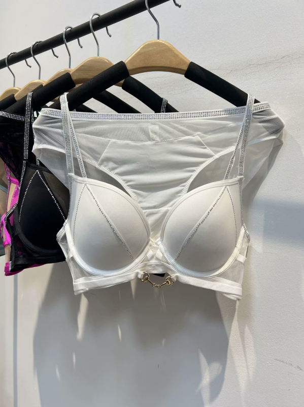 Ženski seksi set donjeg rublja s kristalima za male grudi, push-up grudnjak s čeličnom podrškom, 3/4 košarica, zatvaranje straga, udoban i prozračan