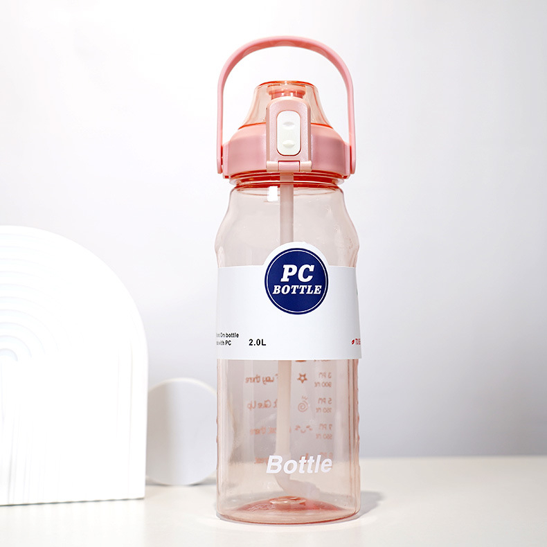 Αθλητικό μπουκάλι νερού πλαστικό 2000 ml, με καλαμάκι, ευρύ σώμα, κατάλληλο για εξωτερικούς χώρους