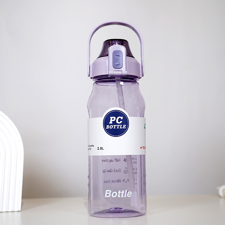 Αθλητικό μπουκάλι νερού πλαστικό 2000 ml, με καλαμάκι, ευρύ σώμα, κατάλληλο για εξωτερικούς χώρους