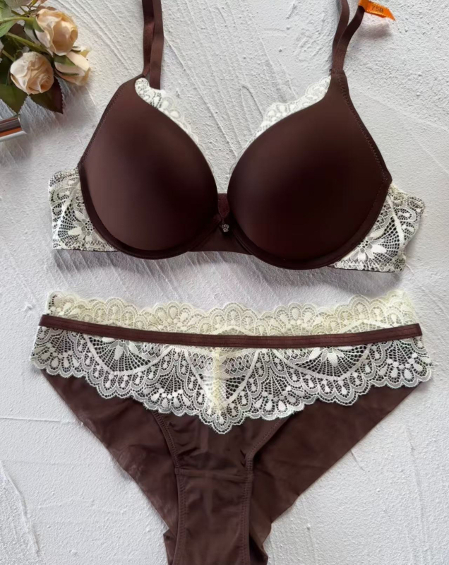 Set čipkastih grudnjaka za mali bust, francuskog stila, sjajni glatki paneli i bočna podrška grudima