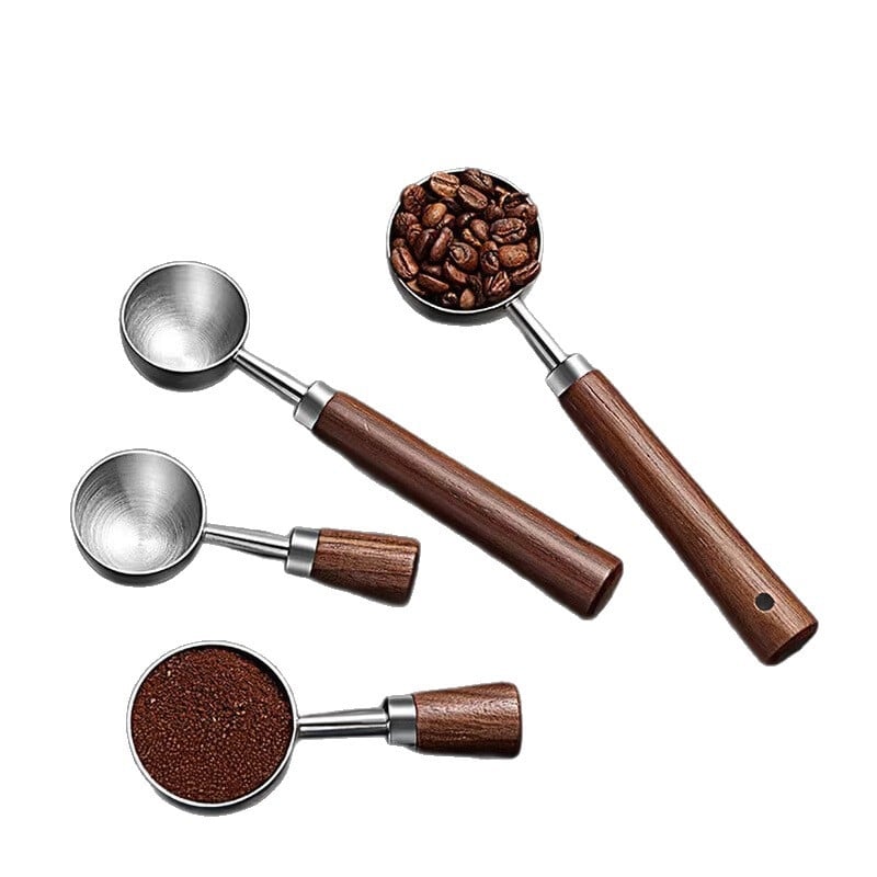 Lingură de cafea cu mâner din nuc, lingură de măsurare a boabelor de cafea, oțel inoxidabil 304