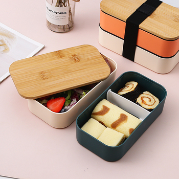 Frissesség- és snack-doboz, japán stílusú ebédes doboz, két rétegű, mikrohullámú sütőben használható