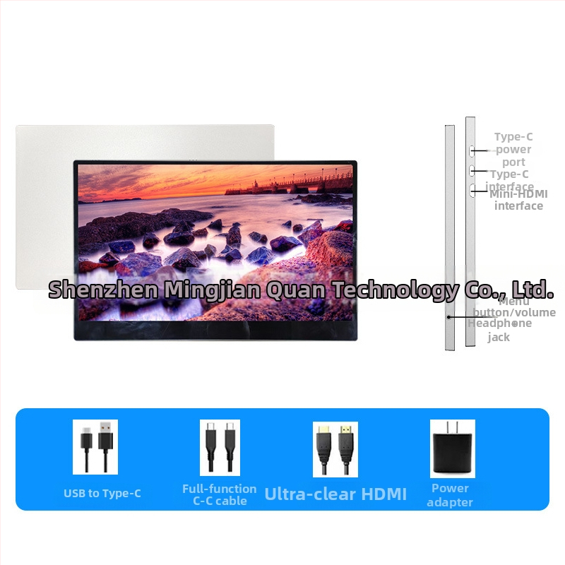 14- alebo 15,6-palcový hliníkový prenosný monitor, druhý displej pre notebook, IPS Full HD obrazovka