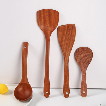 Set de spatule din lemn cu mâner lung pentru gătit: spatulă pentru prăjit, lingură pentru supă și lingură de orez