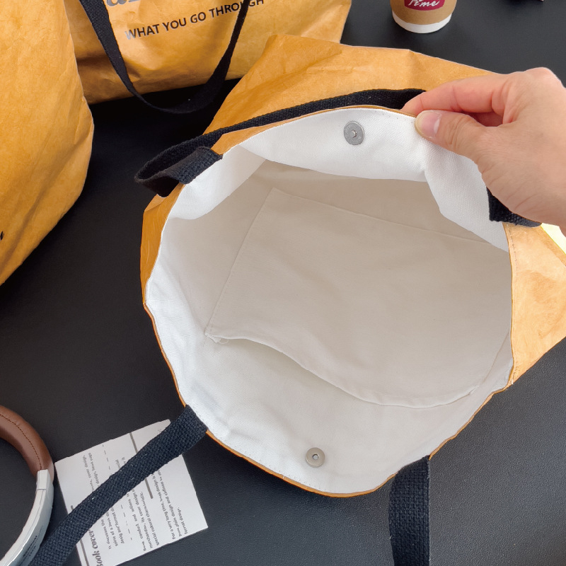 Geantă de mână Dupont din hârtie, logo ecologic personalizat — geantă de cumpărături cu curea pe umăr, din pânză și Kraft hârtie