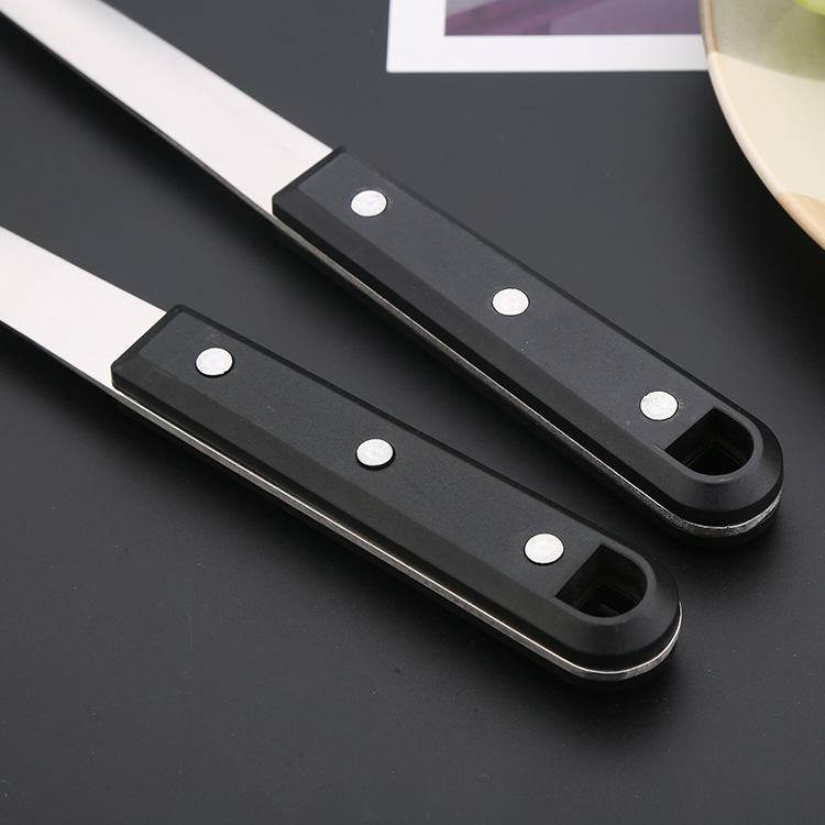 Set de ustensile de bucătărie din oțel inoxidabil, finisaj perla neagră, inclus linguri groase pentru oale și supă, strecurătoare pentru oale fierbinți și spatulă pentru prăjit.