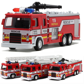 Model de mașină de pompieri din aliaj, cu lumini și muzică, mecanism de tragere înapoi, scară 1:32, pentru copii.