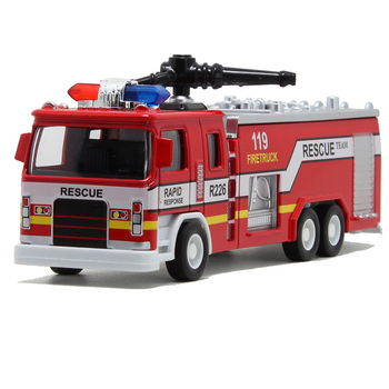 Model de mașină de pompieri din aliaj, cu lumini și muzică, mecanism de tragere înapoi, scară 1:32, pentru copii.