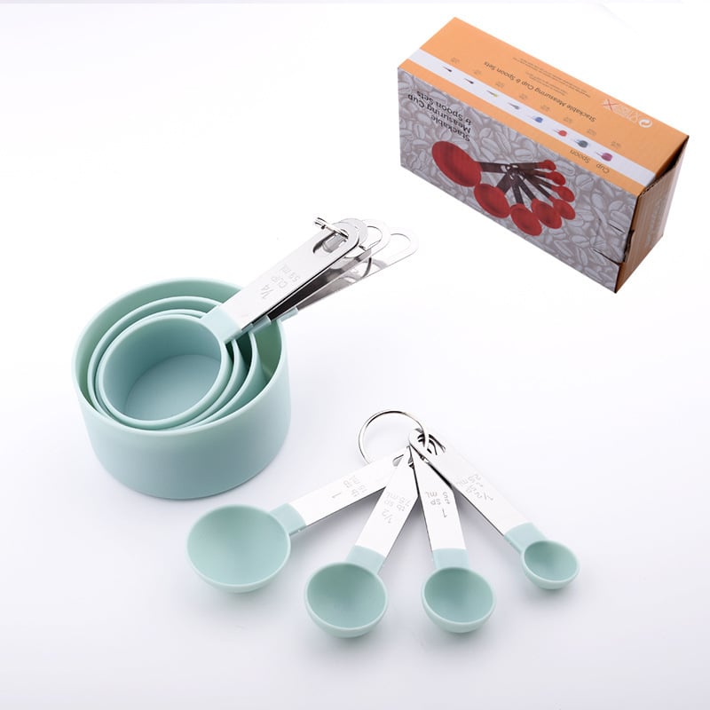 Dawn set de 8 piese de cupe de măsurare din plastic PP, cu linguri gradate din oțel inoxidabil, pentru cafea
