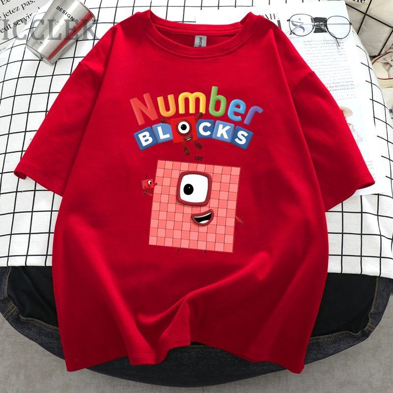 Παιδικό T-shirt με σχέδιο Numberblocks – αριθμητικά blocks, χαλαρή εφαρμογή, κοντά μανίκια, στρογγυλός λαιμός, καλοκαιρινά ρούχα για νεογέννητα